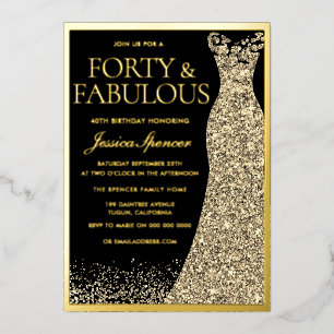 Invitation En Aluminium Quarante et fabuleux Golden Foil 40e anniversaire
