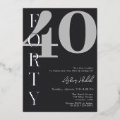 Invitation En Aluminium Quarante | Fête d'anniversaire moderne Silver & Wh (Recto)