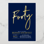 Invitation En Aluminium Quarante | Modern Gold Navy 40e fête d'anniversair<br><div class="desc">Célébrez votre journée spéciale avec cette élégante invitation à la fête du 40e anniversaire. Ce design présente un texte en feuille d'or chic "Quarante" sur un arrière - plan bleu marine. Vous pouvez choisir la véritable couleur de tampon (or, argent, or Rose). D'autres conceptions et fournitures de fête sont disponibles...</div>