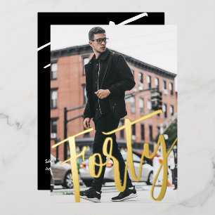 Invitation En Aluminium Quarante Noir Blanc Moderne 40e Anniversaire Soiré