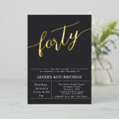 Invitation En Aluminium Quarante | Script moderne Black & Gold 40e anniver (Debout devant)