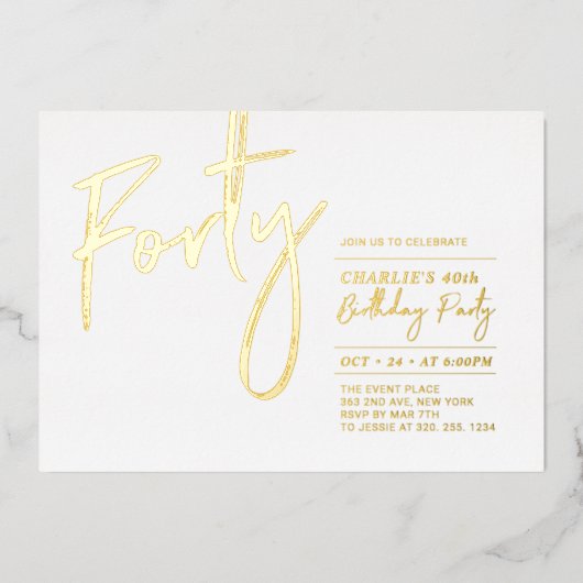 Invitation En Aluminium Quarante | Soirée Gold 40th (Recto)