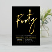 Invitation En Aluminium Quarante | Soirée moderne Gold & Black 40th Birthd (Debout devant)