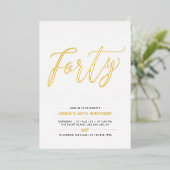Invitation En Aluminium Quarante | Soirée moderne Gold & Black 40th Birthd (Debout devant)