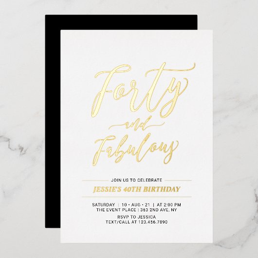 Invitation En Aluminium Quarty & Fabulous | Modern Gold 50th Birthday Part (Recto/Verso)