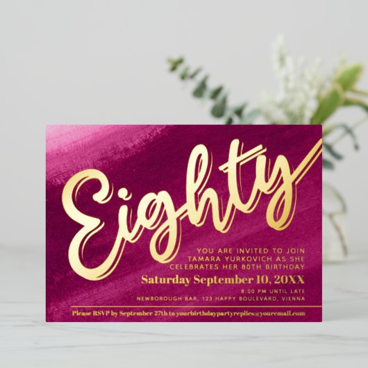 Invitation En Aluminium Quatre-vingt-dix fête d'anniversaire or rouge rose (Debout devant)