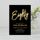 Invitation En Aluminium Quatre-vingts | Black Chic Script Fête d'anniversa (Debout devant)