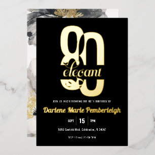 Invitation En Aluminium Quatre-vingts & Élégant Floral 80e Anniversaire No