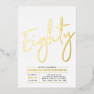 Invitation En Aluminium Quatre-vingts Fête d'anniversaire Moderne Or 80