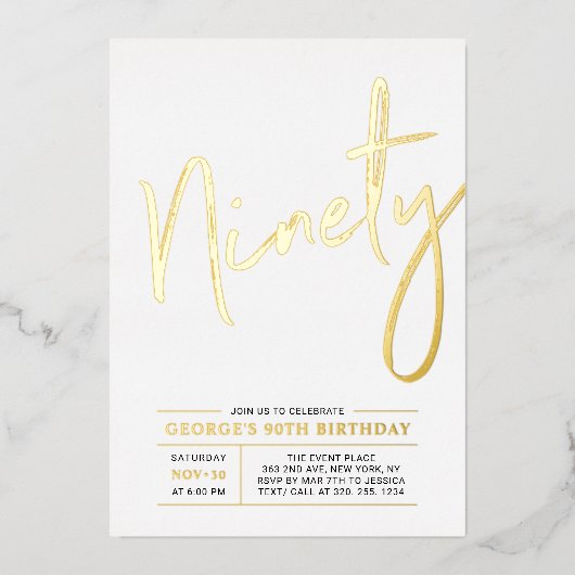 Invitation En Aluminium Quatre-vingts | Gold moderne 90e fête d'anniversai (Recto)