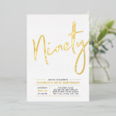 Invitation En Aluminium Quatre-vingts | Gold moderne 90e fête d'anniversai (Debout devant)