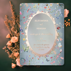 Invitation En Aluminium Quelque chose de bleu Fleur sauvage Mariage Foil I