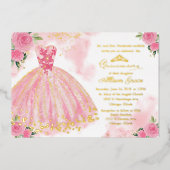 Invitation En Aluminium Quinceanera à fleurs roses chaudes (Recto)