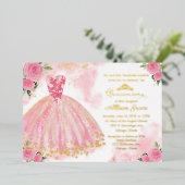 Invitation En Aluminium Quinceanera à fleurs roses chaudes (Debout devant)