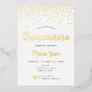 Invitation En Aluminium Quinceanera Anniversaire Gold REAL FOIL Confetti