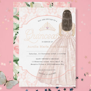 Invitation En Aluminium Quinceañera Aquarelle Fleurs Rose Anniversaire