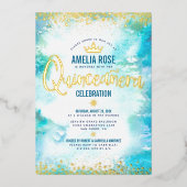 Invitation En Aluminium Quinceañera Couronne Turquoise Aquarelle Véritable (Recto)