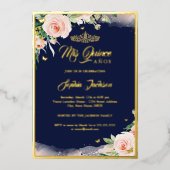 Invitation En Aluminium Quinceanera de la Marine rose Florale (Recto)