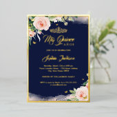 Invitation En Aluminium Quinceanera de la Marine rose Florale (Debout devant)