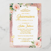 Invitation En Aluminium Quinceanera d'or rose pâle Tiara (Recto)