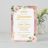 Invitation En Aluminium Quinceanera d'or rose pâle Tiara (Debout devant)