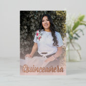 Invitation En Aluminium Quinceanera d'or rose rose moderne (Debout devant)