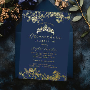 Invitation En Aluminium Quinceanera élégante vintage Navy or
