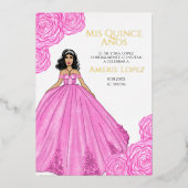 Invitation En Aluminium Quinceanera en espagnol rose (Recto)