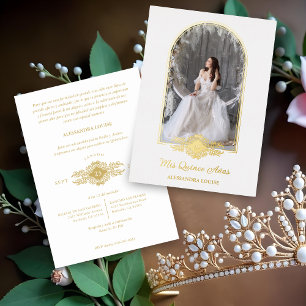 Invitation En Aluminium Quinceañera Espagnol Fancy Golden Arch Effet photo
