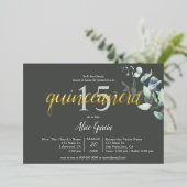 Invitation En Aluminium Quinceanera Feuille de Boho Eucalyptus (Debout devant)