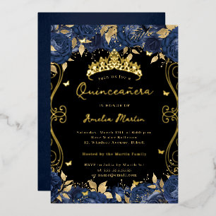Invitation En Aluminium Quinceanera Fleurie Défilement Tourbillon Noir Mar