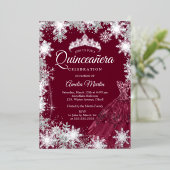 Invitation En Aluminium Quinceanera, flocon de neige d'hiver de Bourgogne (Debout devant)