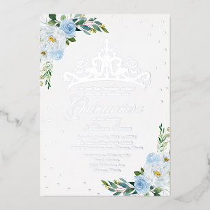 Invitation En Aluminium Quinceanera Florale Bleue