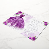 Invitation En Aluminium Quinceanera florale d'argent violet (Rotation)