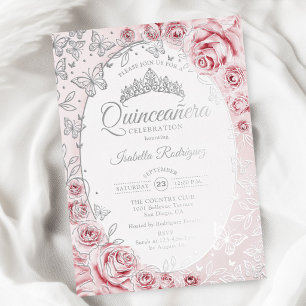 Invitation En Aluminium Quinceanera Florale en Or Rose