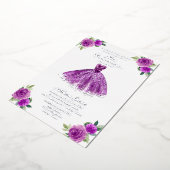 Invitation En Aluminium Quinceanera florale pourpre (Rotation)