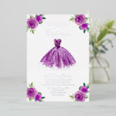 Invitation En Aluminium Quinceanera florale pourpre (Debout devant)