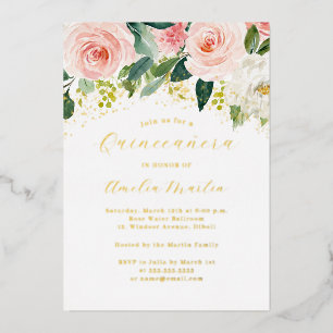 Invitation En Aluminium Quinceanera Florale Rose Or