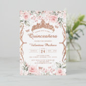 Invitation En Aluminium Quinceanera or rose pâle (Debout devant)
