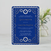 Invitation En Aluminium Quinceañera Papel Picado Elégant Royal Blue Silver (Debout devant)
