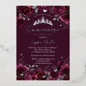 Invitation En Aluminium Quinceanera, papillon floral enchantant de Bourgog (Recto)