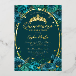 Invitation En Aluminium Quinceanera, papillon floral turquoise captivant l