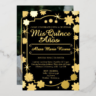 Invitation En Aluminium Quinceanera Photo Floral Or Argenté Papier D'alumi
