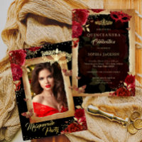 Quinceanera Photo Masquerade Party Rouge Rose Or
