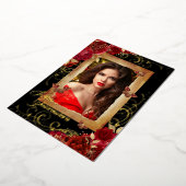 Invitation En Aluminium Quinceanera Photo Rouge Rose Or Papillon (Rotation)