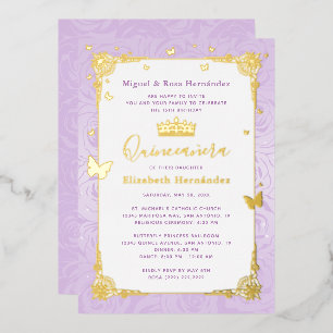 Invitation En Aluminium Quinceañera Princesse Lilas Violet Floral