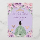 Invitation En Aluminium Quinceañera Robe Rose Violet Floral Sage Vert (Verso)