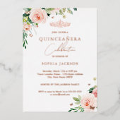 Invitation En Aluminium Quinceanera Rose Floral (Recto)