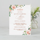 Invitation En Aluminium Quinceanera Rose Floral (Debout devant)