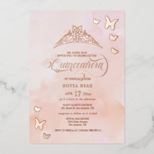 Invitation En Aluminium Quinceañera Rose Pâle Aquarelle